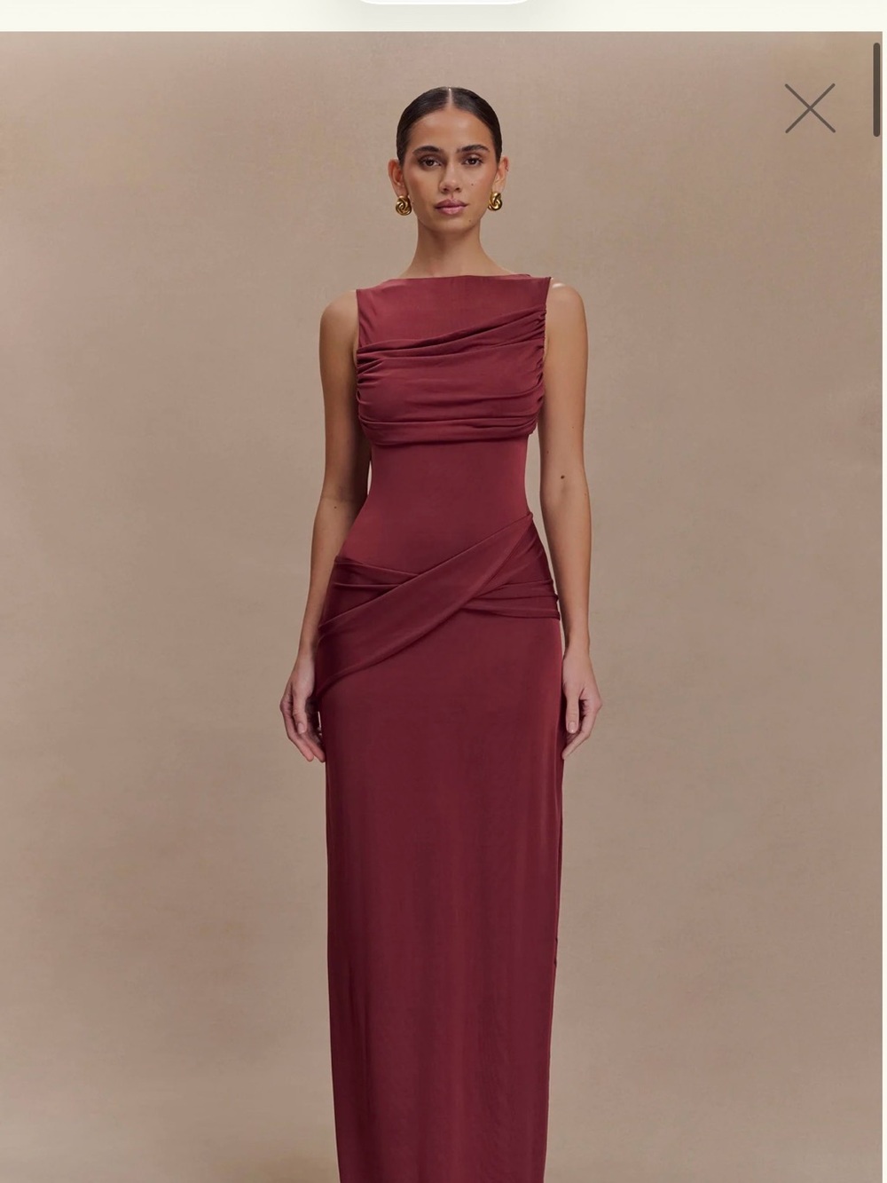 Henley Slinky Drape Maxi Dress - Wine - Picture 4 of 4